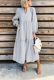 Lutaotie Fashion Casual Striped V Neck Long Dress Dresses