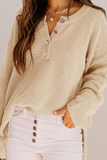 Lutaotie Casual Solid Buckle V Neck Sweaters(4 colors)