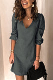 Lutaotie Fashion Casual Solid V Neck Denim Dress Dresses(4 Colors)