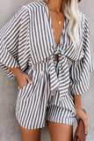 Lutaotie Fashion Elegant Striped Print Strap Design V Neck Loose Jumpsuits(4 colors)