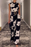 Lutaotie Fashion Casual Print Printing Half A Turtleneck Regular Jumpsuits