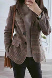 lutaotie Work Plaid Patchwork Turn-back Collar Outerwear