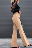 Lutaotie Sexy Casual Street Solid Pocket Boot Cut Mid Waist Wide Leg Patchwork Bottoms(4 Colors)