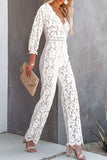 Lutaotie Embroidery Lace V Neck Regular Jumpsuits