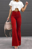 Lutaotie Sexy Casual Street Solid Pocket Boot Cut Mid Waist Wide Leg Patchwork Bottoms(4 Colors)