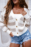 Lutaotie Casual Sweet Plaid Striped Patchwork V Neck Sweaters