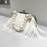 Lutaotie Daily Party Patchwork Feathers Pearl Bags