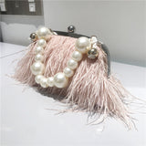 Lutaotie Daily Party Patchwork Feathers Pearl Bags