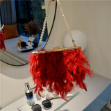 Lutaotie Daily Party Patchwork Feathers Chains Pearl Bags