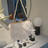 Lutaotie Daily Party Patchwork Feathers Chains Pearl Bags