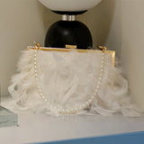 Lutaotie Daily Party Patchwork Feathers Chains Pearl Bags