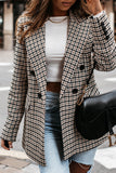 lutaotie Work Elegant Plaid Print Printing Turn-back Collar Outerwear