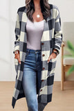 lutaotie Work Street Plaid Striped Pocket Buckle V Neck Outerwear(4 Colors)