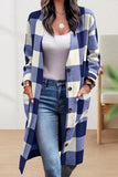 lutaotie Work Street Plaid Striped Pocket Buckle V Neck Outerwear(4 Colors)