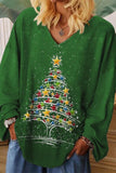 Lutaotie Casual Christmas Tree Printed Patchwork V Neck Tops