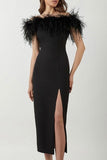 Lutaotie Celebrities Elegant Solid Feathers Zipper Off the Shoulder Evening Dress Dresses