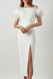 Lutaotie Celebrities Elegant Solid Feathers Zipper Off the Shoulder Evening Dress Dresses