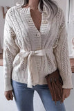 Lutaotie Casual Solid Hollowed Out Buckle With Belt Cardigan Collar Tops