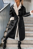 lutaotie Elegant College Solid Frenulum With Belt Solid Color Turndown Collar Outerwear