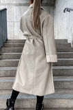 lutaotie Elegant College Solid Frenulum With Belt Solid Color Turndown Collar Outerwear