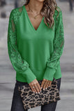 Lutaotie Casual Solid Lace V Neck Tops