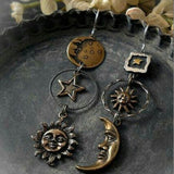 Lutaotie Vintage Sun Moon Star Earrings