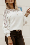 Lutaotie Casual Solid Hollowed Out Patchwork See-through O Neck Tops