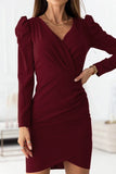 Lutaotie Elegant Solid Fold V Neck A Line Long Sleeve Dresses(3 Colors)