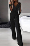 Lutaotie Sexy Elegant Patchwork Patchwork V Neck Straight Jumpsuits