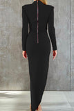 Lutaotie Celebrities Elegant Solid Asymmetrical Zipper Half A Turtleneck One Step Skirt Dresses