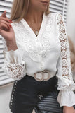 Lutaotie Work Solid Lace V Neck Tops