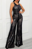 Lutaotie Elegant Solid Sequins O Neck Regular Jumpsuits