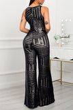 Lutaotie Elegant Solid Sequins O Neck Regular Jumpsuits