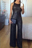 Lutaotie Elegant Solid Sequins O Neck Regular Jumpsuits