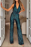 Lutaotie Daily Solid Sequins Halter Boot Cut Jumpsuits(5 Colors)