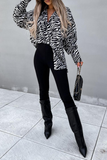 Lutaotie Street Animal Print Patchwork Turndown Collar Tops