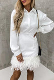 Lutaotie Solid Buttons Feathers Wrapped Skirt Dresses