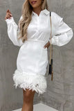 Lutaotie Solid Buttons Feathers Wrapped Skirt Dresses