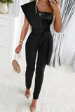 Lutaotie Sweet Elegant Patchwork Sequins Asymmetrical Collar Regular Jumpsuits