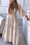 Lutaotie Sweet Elegant Solid Asymmetrical Solid Color V Neck Irregular Dress Dresses