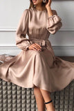 Lutaotie Elegant Solid Color O Neck A Line Dresses