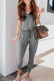 Lutaotie Casual Solid Patchwork Frenulum U Neck Jumpsuits