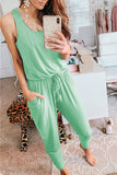 Lutaotie Casual Solid Patchwork Frenulum U Neck Jumpsuits