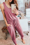 Lutaotie Casual Solid Patchwork Frenulum U Neck Jumpsuits