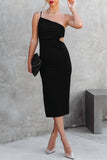 Lutaotie Elegant Solid Oblique Collar Wrapped Skirt Dresses