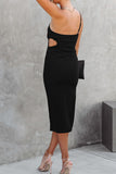 Lutaotie Elegant Solid Oblique Collar Wrapped Skirt Dresses