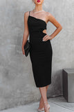 Lutaotie Elegant Solid Oblique Collar Wrapped Skirt Dresses