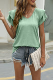 Lutaotie Casual Simplicity Solid Flounce Solid Color V Neck T-Shirts(9 Colors)