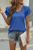 Lutaotie Casual Simplicity Solid Flounce Solid Color V Neck T-Shirts(9 Colors)