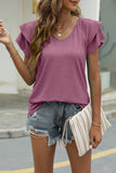 Lutaotie Casual Simplicity Solid Flounce Solid Color V Neck T-Shirts(9 Colors)